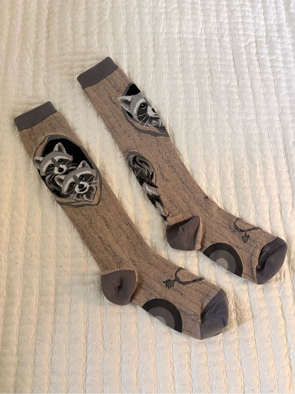 Brown & Gray Raccoon Pattern Calf-High Socks - Unisex